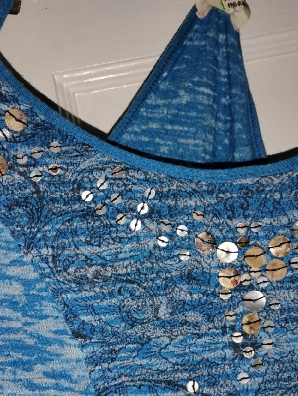 Free People Blue Printed Sequin Tank Dress